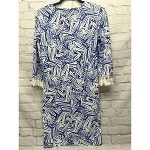 J.McLaughlin Rare Brenda Dress Catalina Blue White Willow Bluff Tassels XS NWT‎